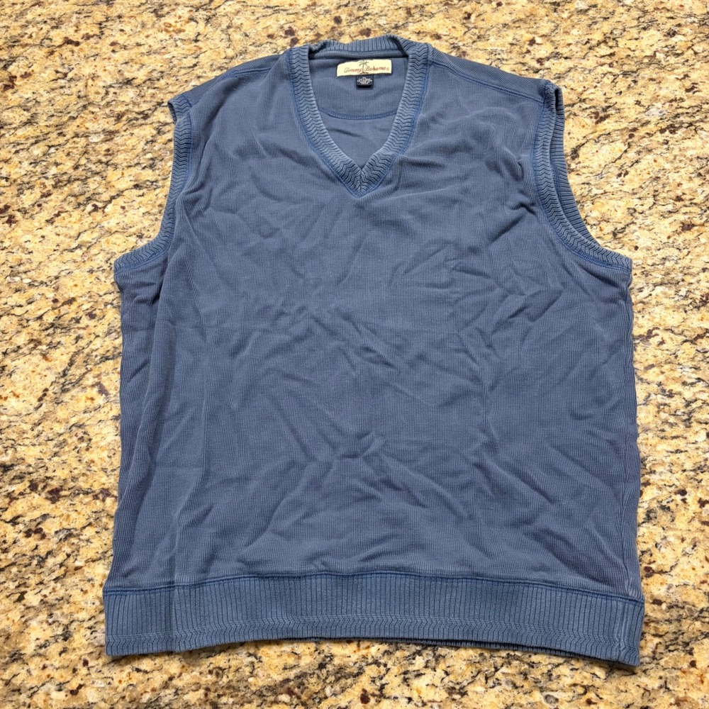 Tommy Bahama Mens XL Blue Silk Cotton Waffle Knit Long Sleeve Crew Neck Shirt